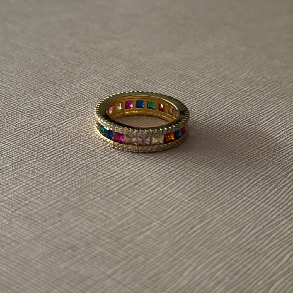 Rainbow Gem stone ring wont tarnish!